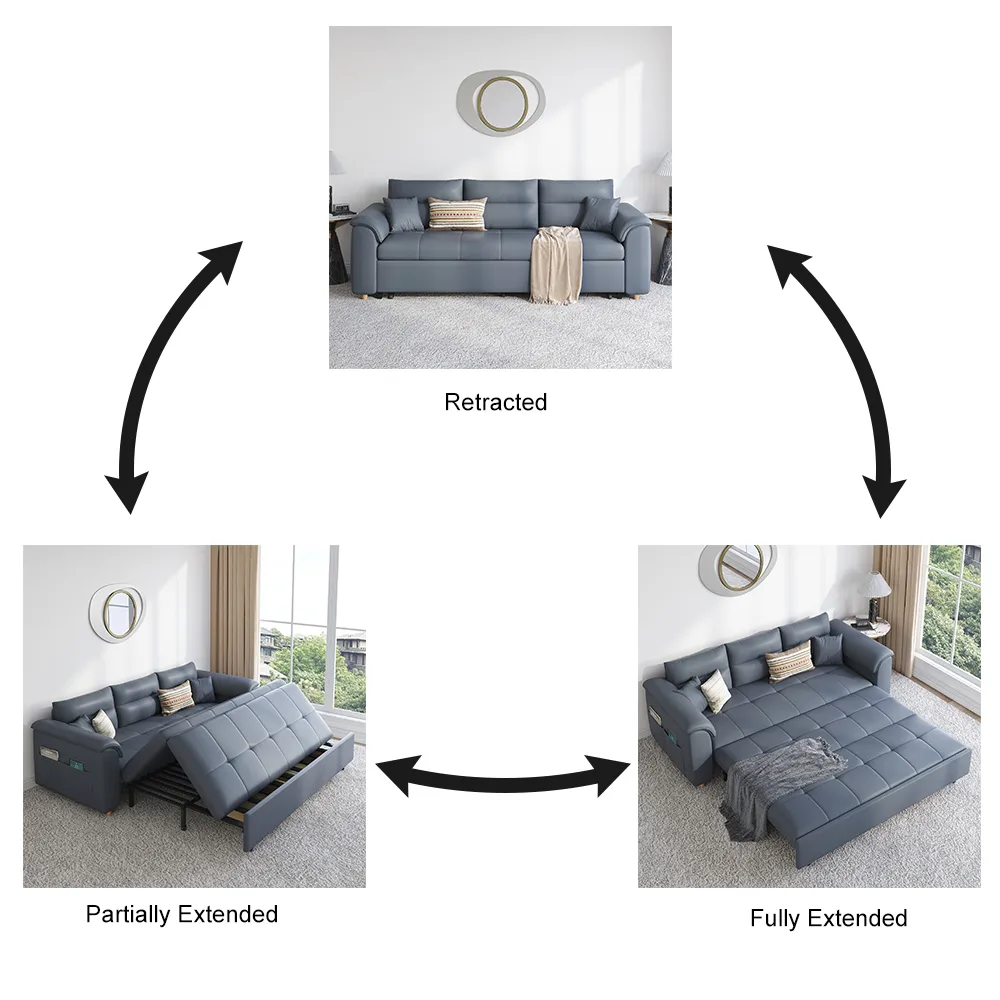 Leather Queen Size Sleeper Sofa with Trundle Pull Out Sofa Bed — image 11