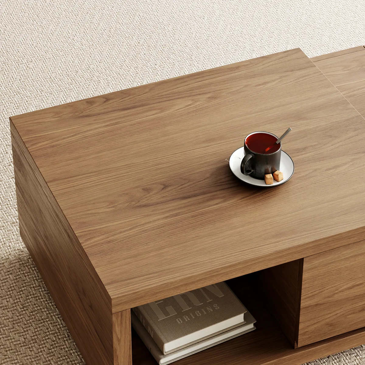 Quoint 68.9" Modern White Coffee Table Retracted & Extendable with 2-Drawer — image 27