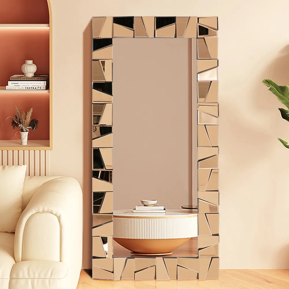 31.5" x 63" Oversized Rectangle Full Length Floor Mirror 3D Silver Glass Frame — image 3