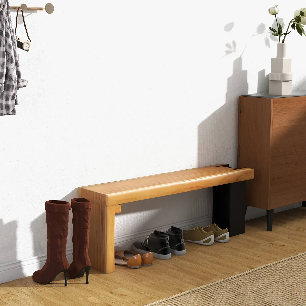 Natural Wood Entryway Bench Modern Bench with Steady Metal Legs (47.2'') — image 6