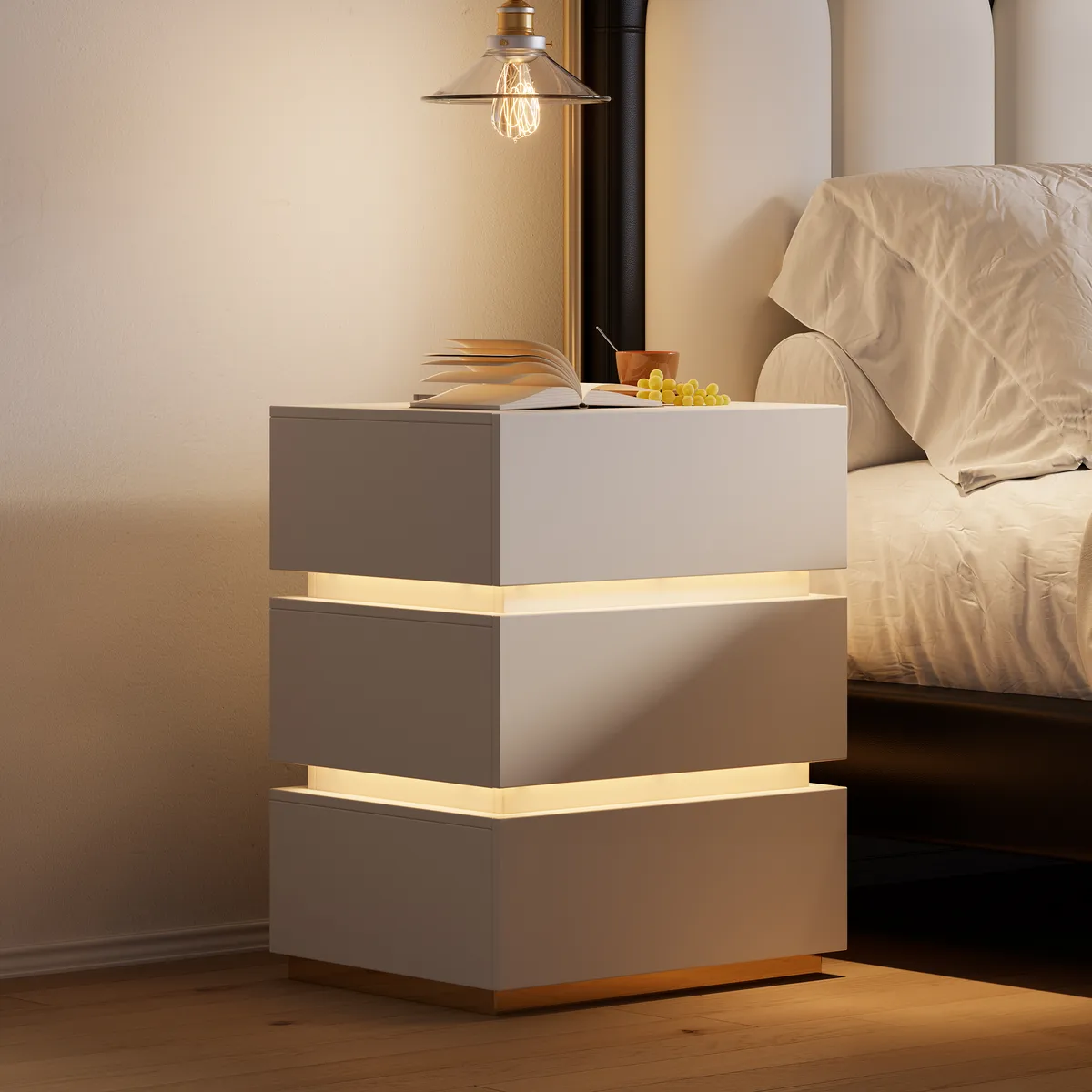 Bedroom Nightstands & Vanity Desk Set 2 LED — image 14