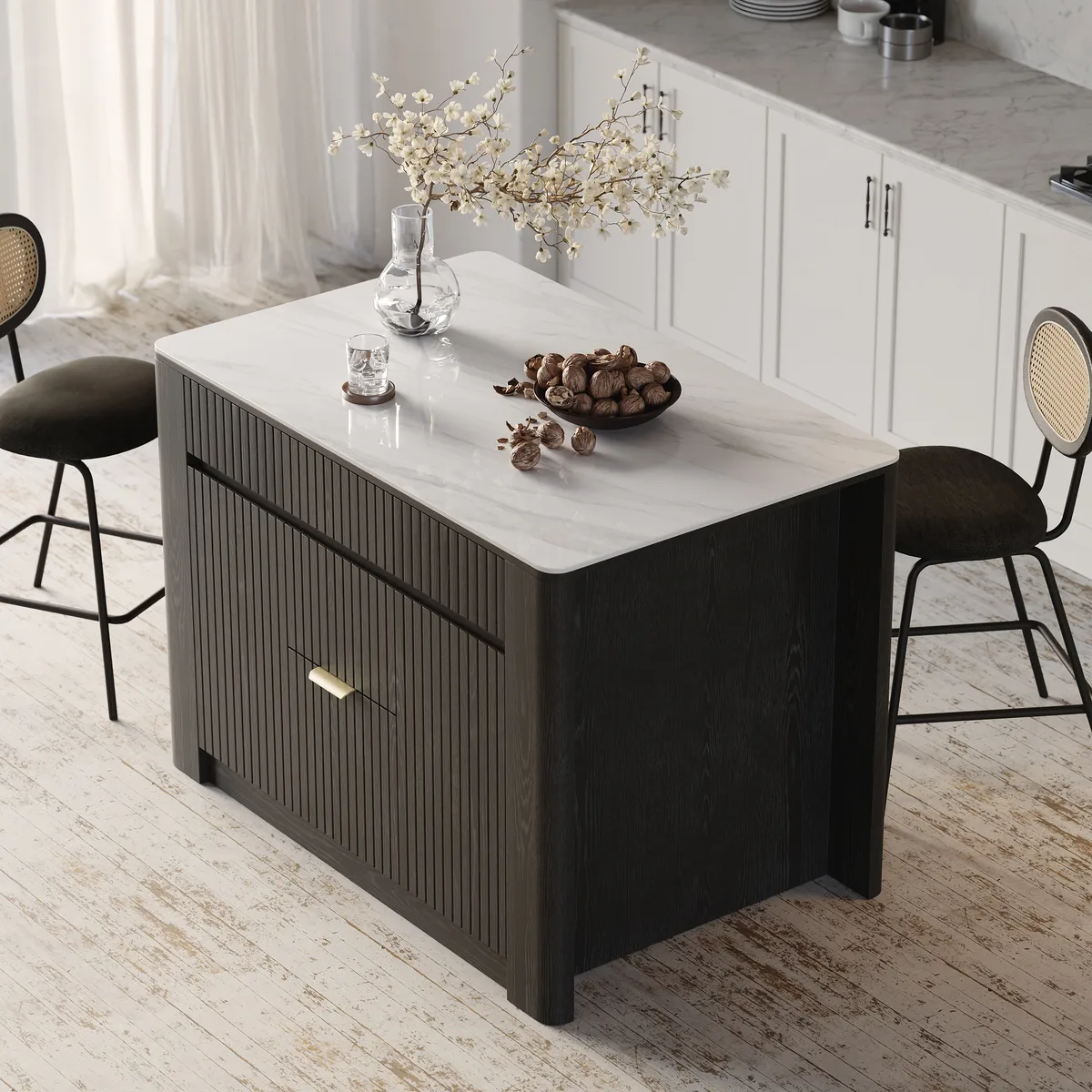 72" Sintered Stone Top Solid Wood Kitchen Island with Storage — image 3
