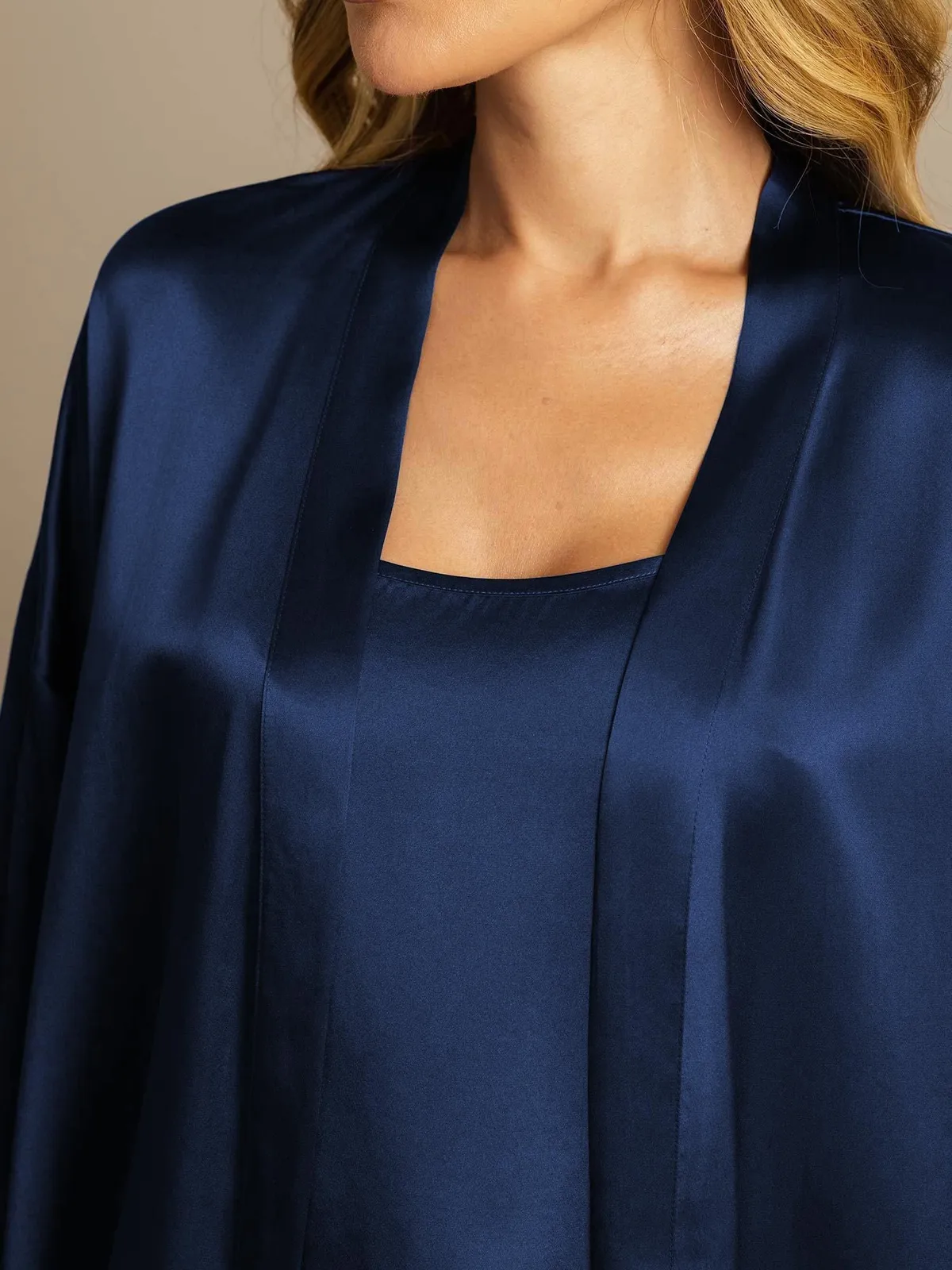 100% Mulberry Silk 3Pcs Elegant Robe & Cami Shorts Set for Women — image 4