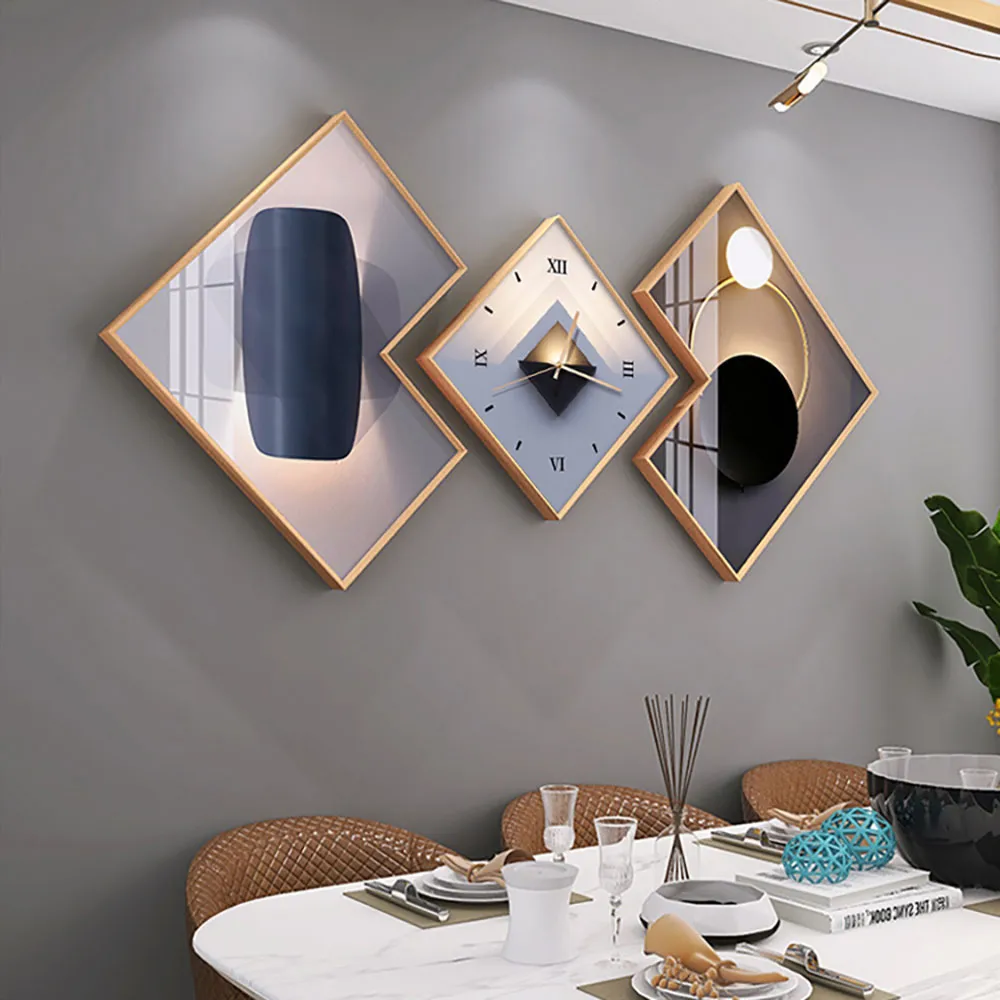 Modern 3-Piece Wall Clock Set – Functional Geometric Art with Gold Frames — image 11