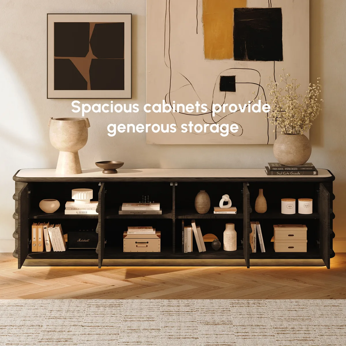 80" Ash Wood TV Stand with Sintered Stone Top — image 29