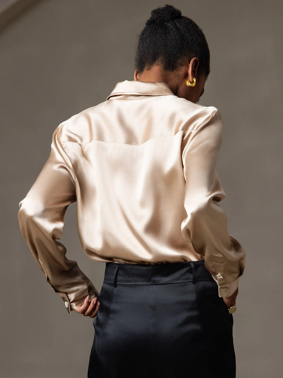19Momme Silk Long Sleeve Lapel Collar Women's Shirt — image 14