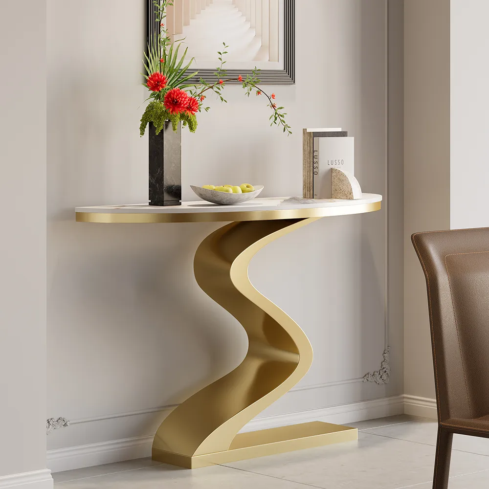 Curved Console Table with Sintered Stone Top Half Moon Shape Entryway Furniture — image 24