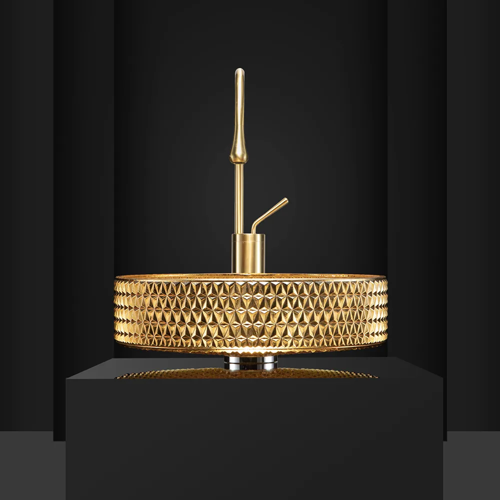 Vessel Transparent Diamond Shaped Crystal Glass Bathroom Wash Sink — image 6