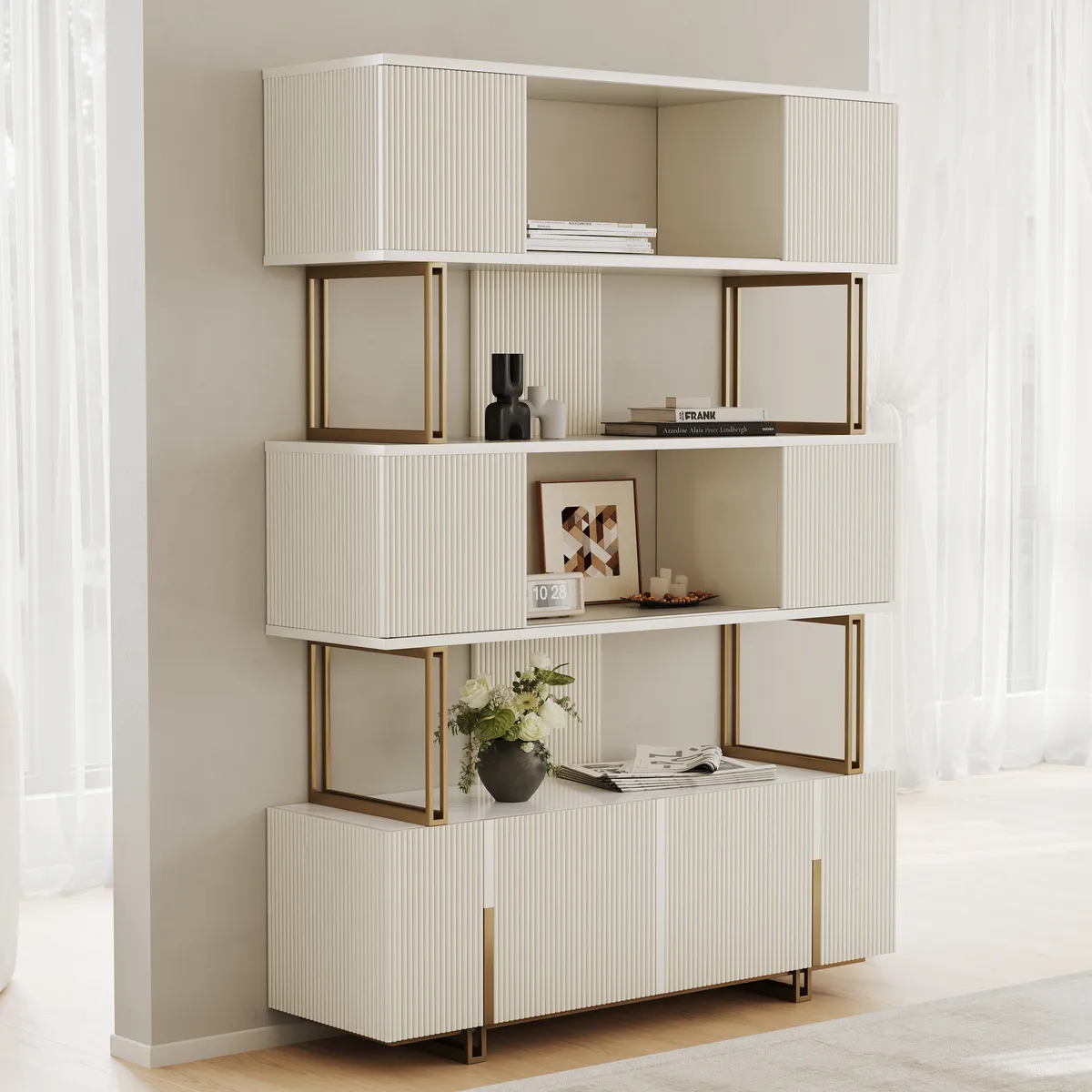 5-Shelf Off-white Bookshelf Etagere Tall Bookcase for Home & Office (72.8" High) — image 15