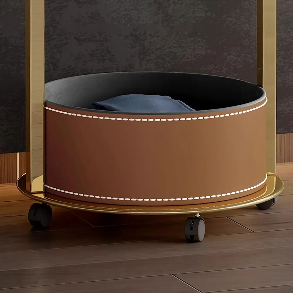 Modern Coat Rack Stand with 2 Trays Saddle Leather Hall Tree — image 4