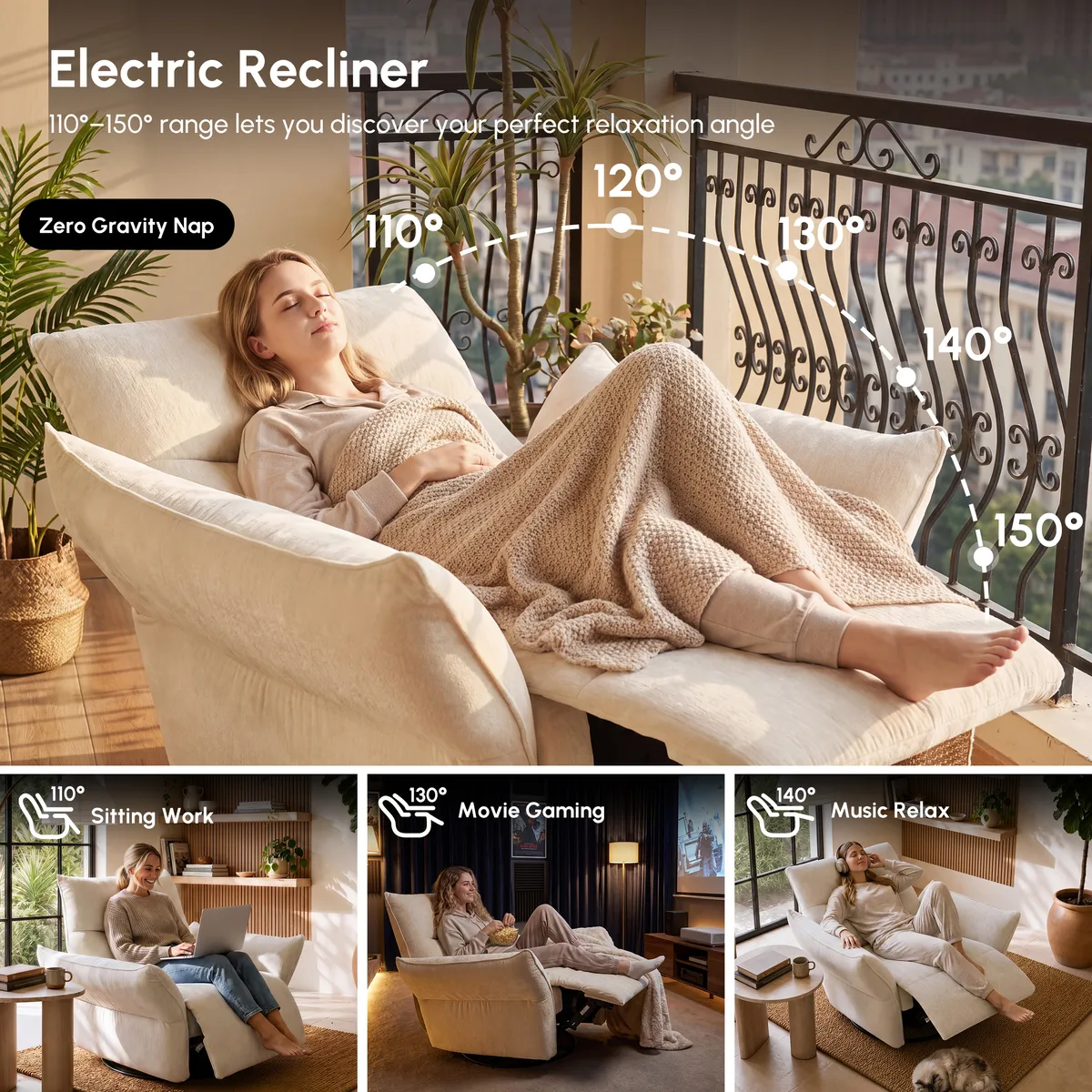 Electric Power Recliner Swivel Rocker Chair With Dual Motor&Performance Chenille — image 28
