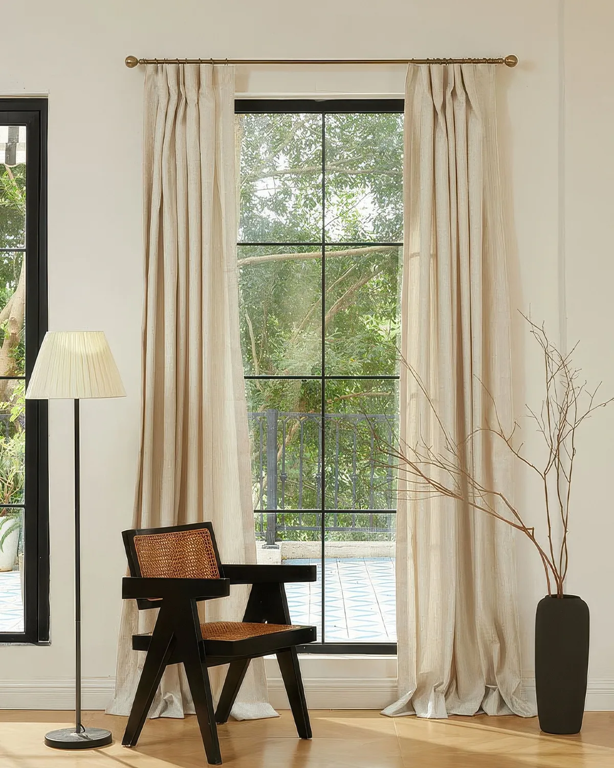 Glint 35 x 106 Inch Inverted Box Pleat Cream Linen Shimmering Textured Curtain