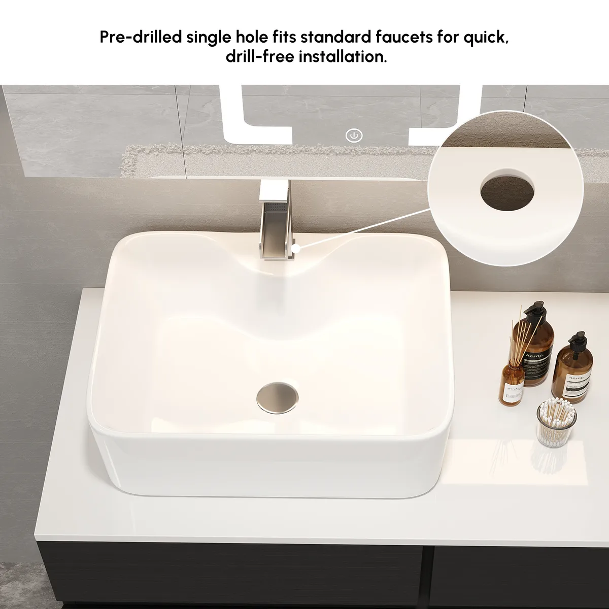 31.5" Walnut Floating Bathroom Vanity Left Offset Ceramic Vessel Sink — image 9