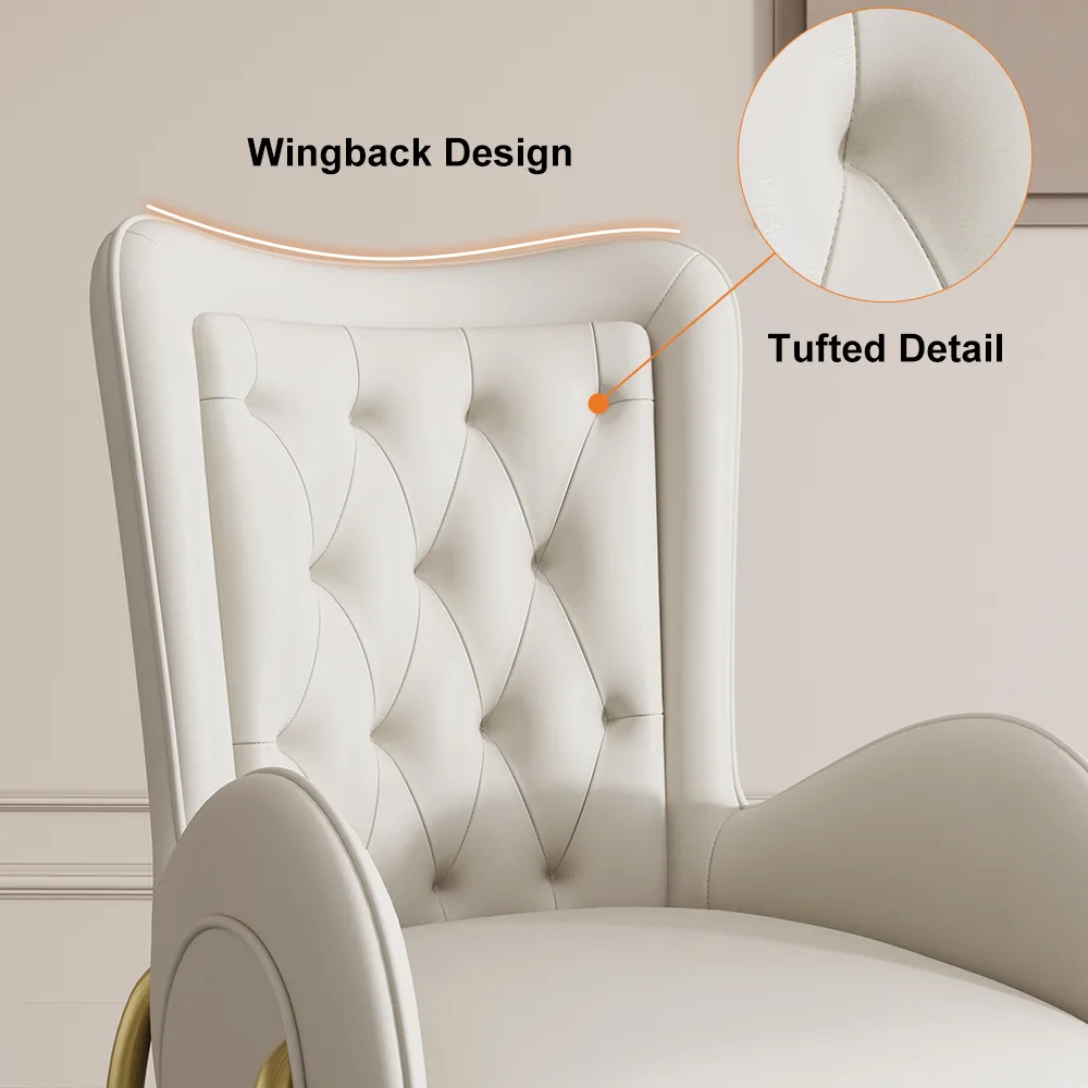 Oakic White PU Leather Upholstered Dining Chair Modern Tufted Wingback Chair with Arm — image 3