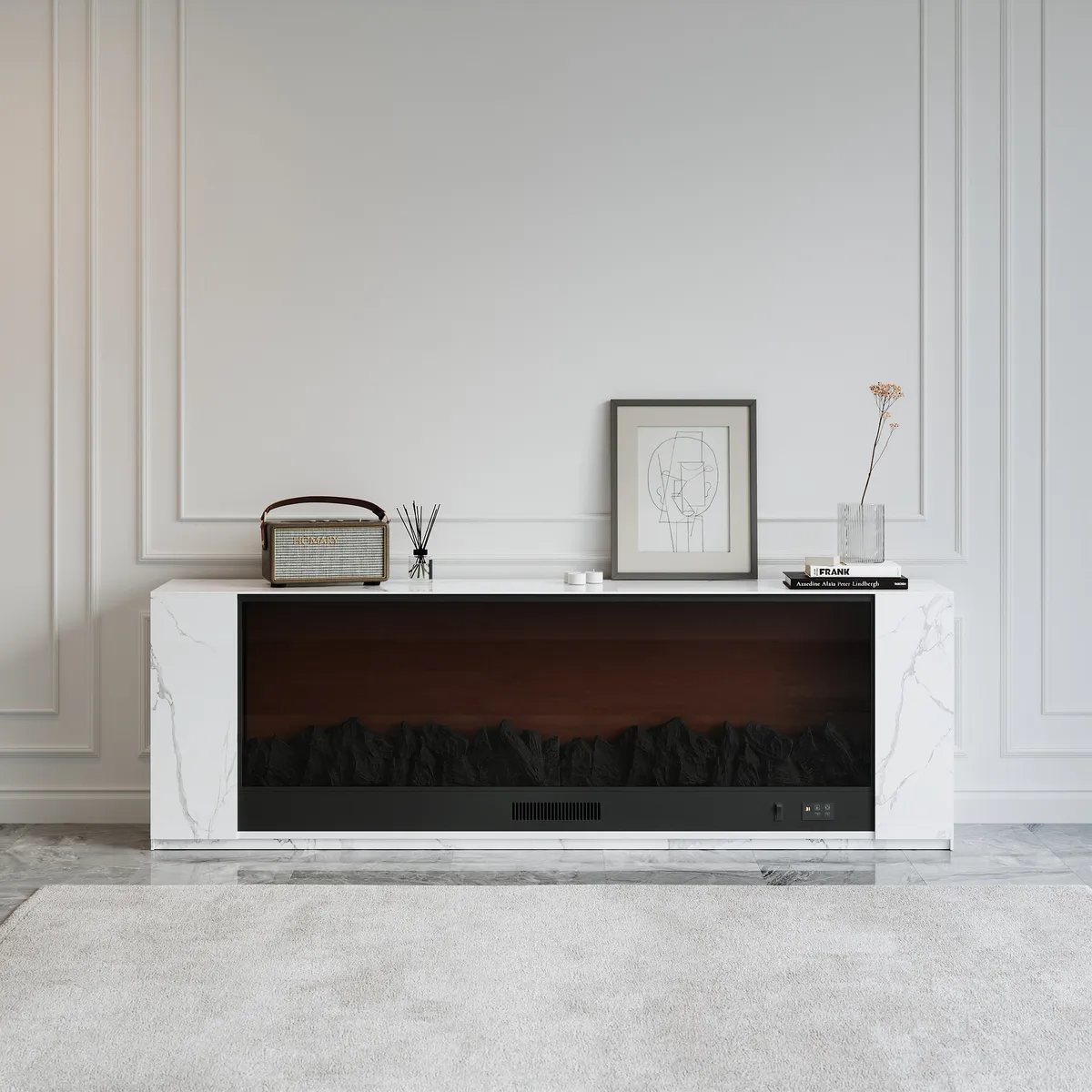 71" Sintered Stone Electric Fireplace TV Stand with Remote Control — image 23