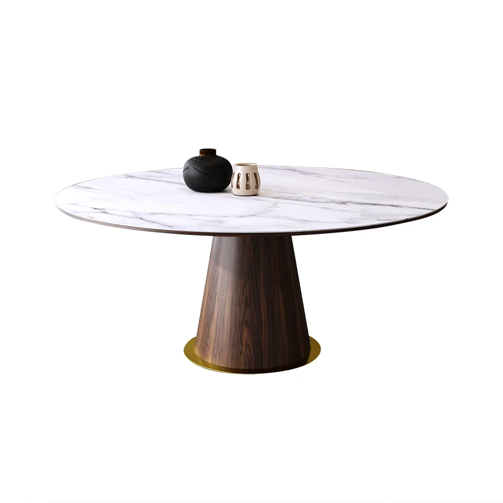 Dining Table Set 48" Round Dining Table White Faux Marble Top with 6 White Cotton & Linen Dining Chairs — image 7