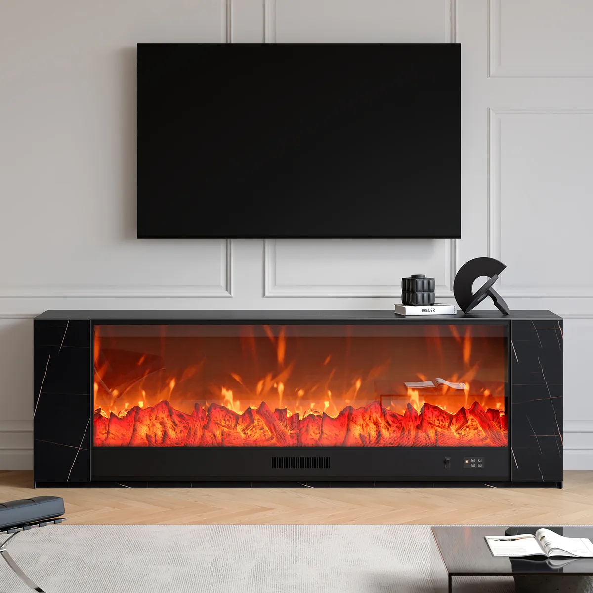 71" Sintered Stone Electric Fireplace TV Stand with Remote Control — image 12