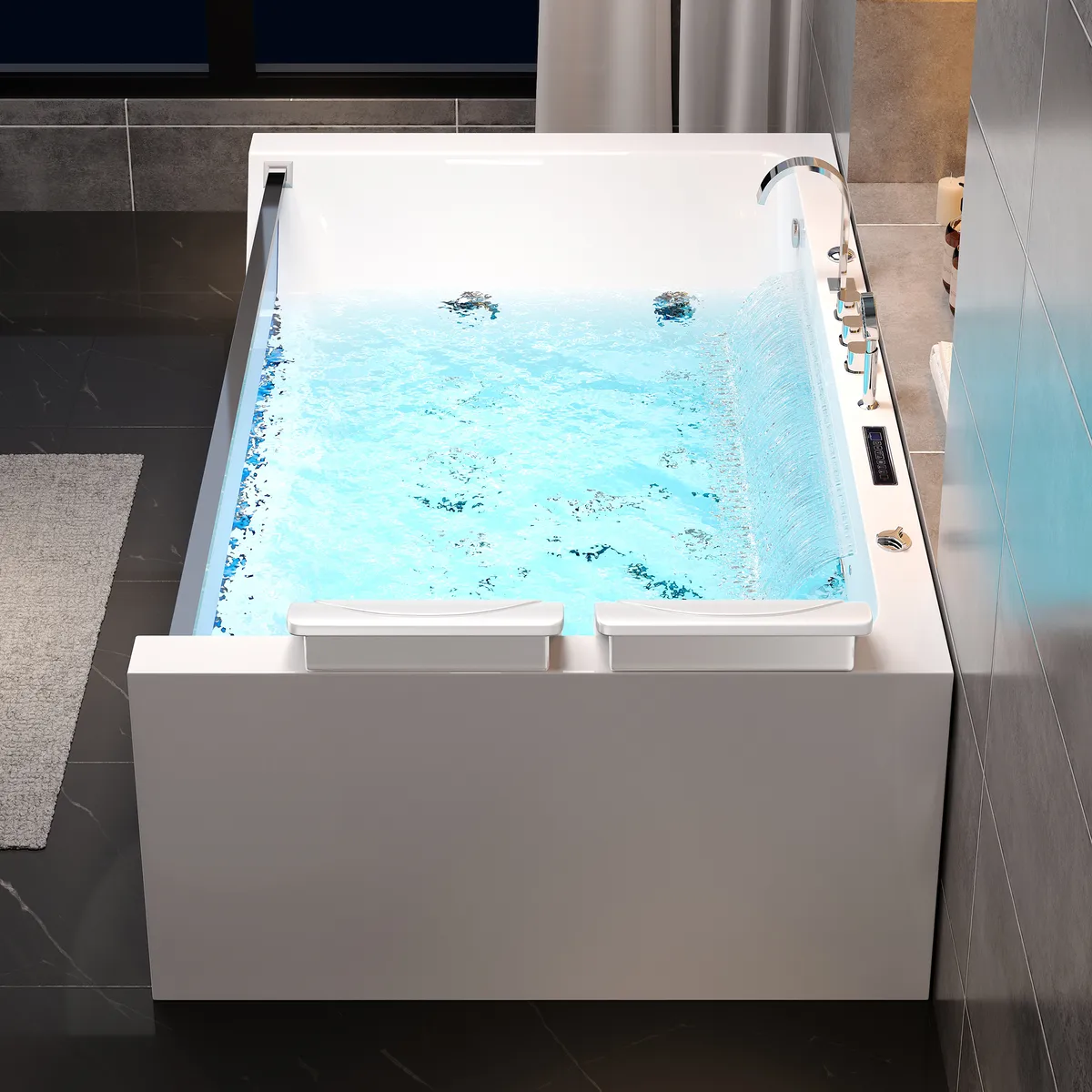 70.8" Rectangle Whirlpool Bathtub Acrylic Jetted Massage Whirlpool Water with Thermostat — image 3