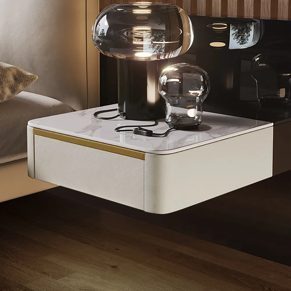 Modern Floating Corduroy Smart Nightstand Bedside Table with Light — image 17
