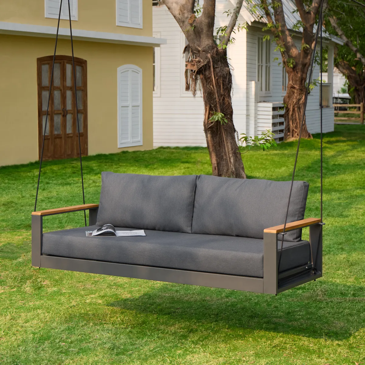 Tevara Outdoor Swing Sofa in Sand with Cushion & Black Cover — image 7