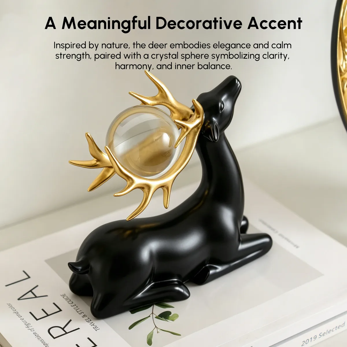 3PCS Black Deer Figurine with Decorative Plate Set Luxury Resin Animal Sculptures — image 5