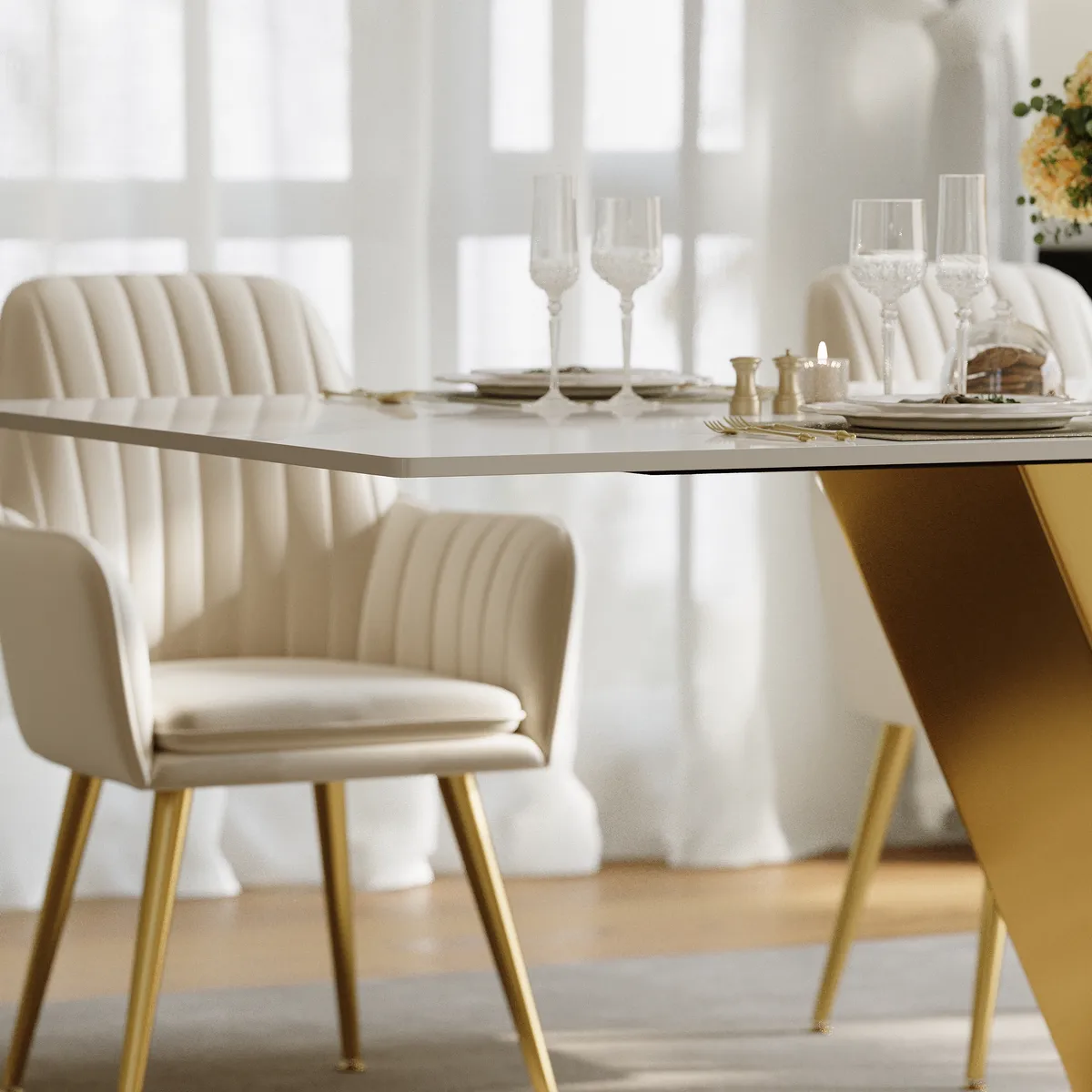 Modern 63" Rectangle Faux Marble Dining Table with 4 Chairs — image 29