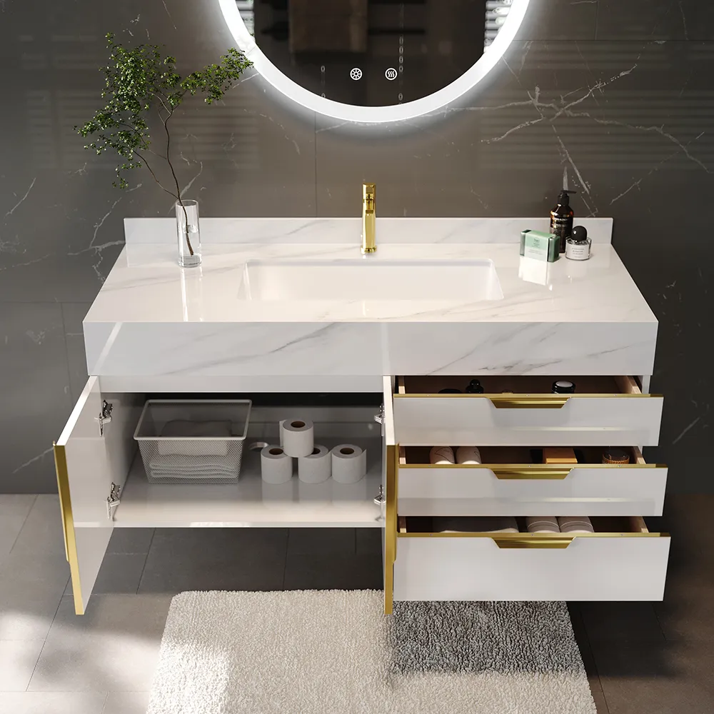 59" Wall Mounted Bathroom Vanity Faux Marble Top with Double Sink — image 14