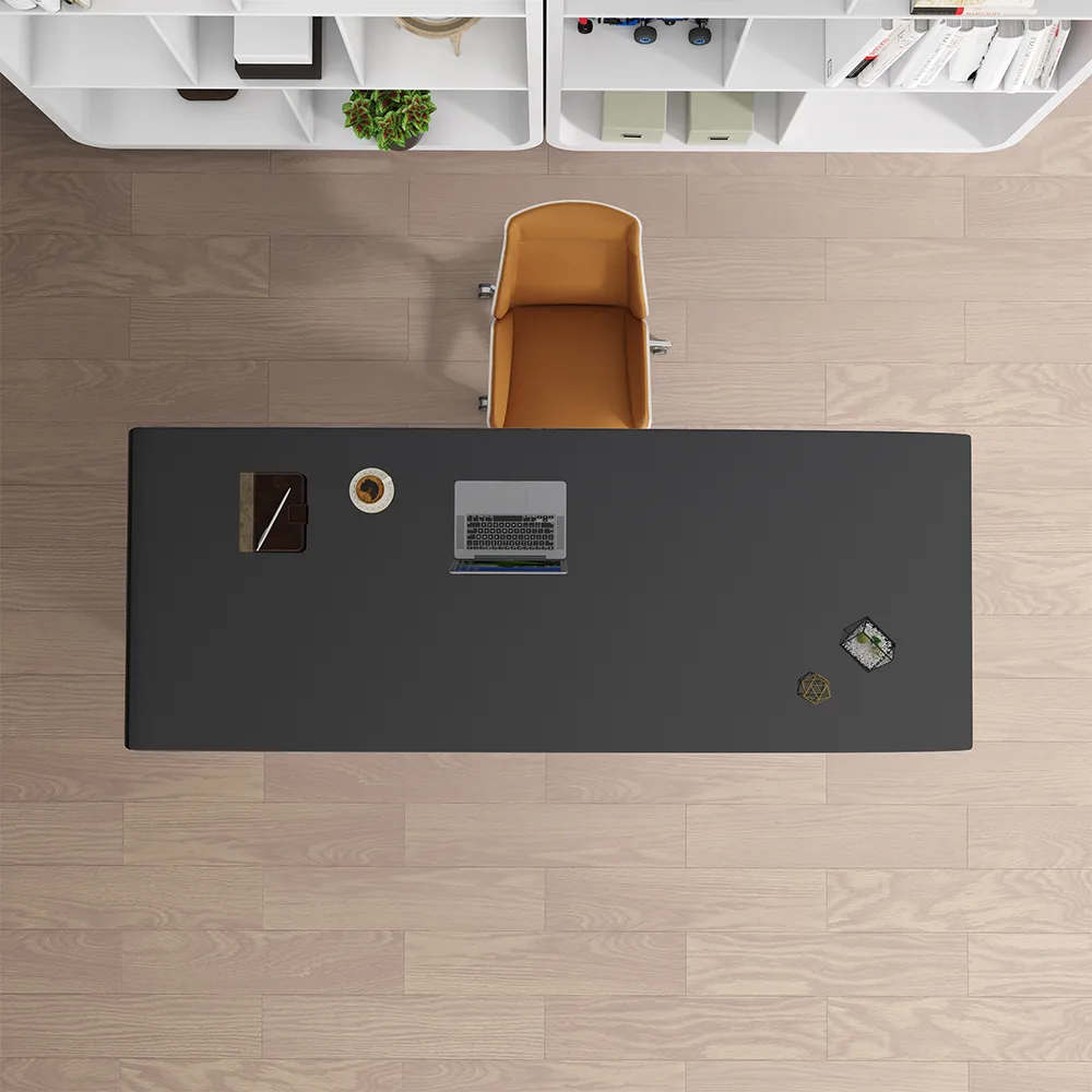 Modern 55" Rectangular Black Writing Desk with Arched Base — image 6