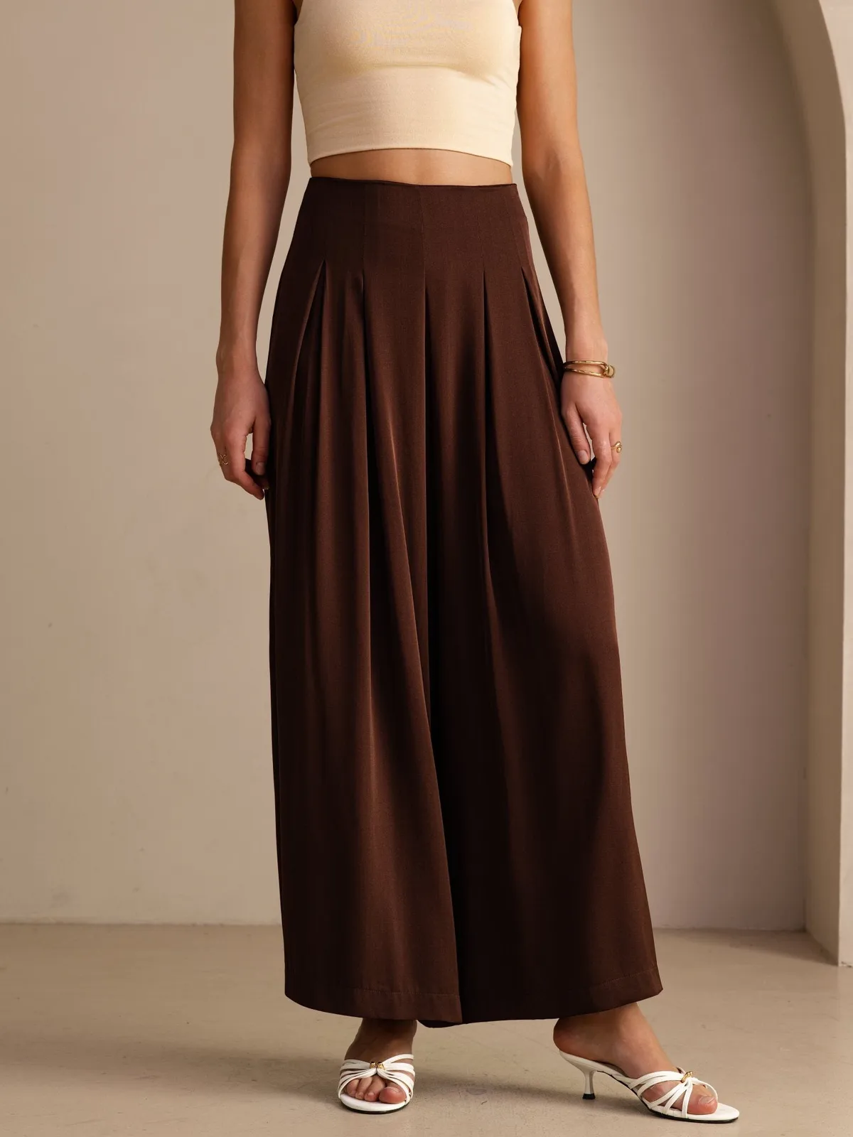 Classic 19Momme Silk Women’s High Waist Wide Leg Pleated Palazzo Pants — image 3