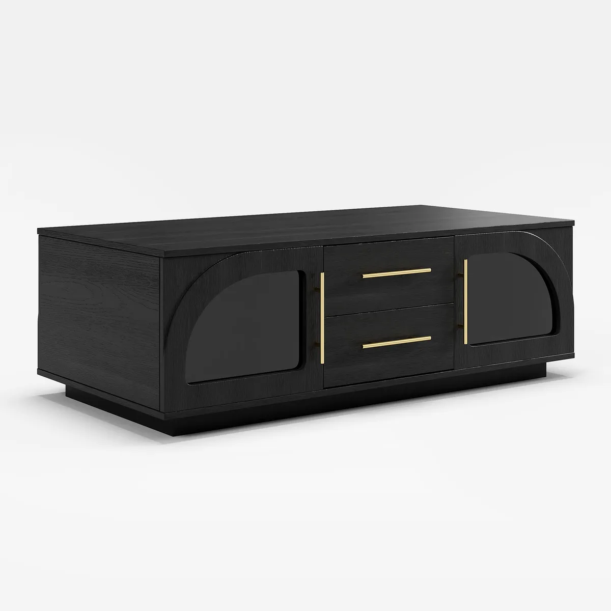 Arune 72" Japandi Whitewash TV Stand Coffee Table Set with LED Lights and Arched Glass Cabinet Doors — image 20