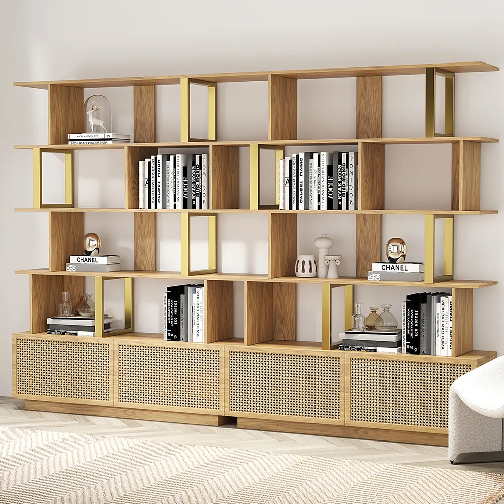 5-Tier Black Wood Bookshelf with 2 Doors Modern Bookcase in Gold Finish — image 15