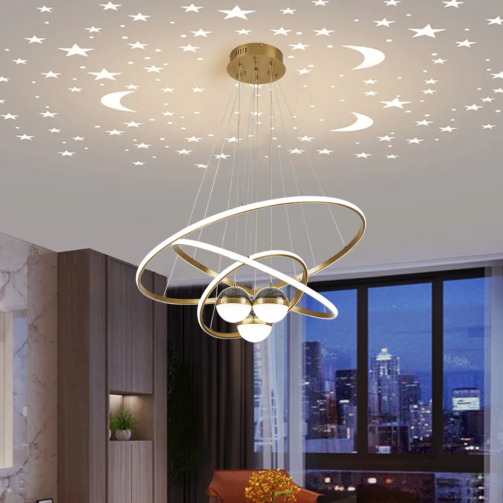 24" 5-Light LED Chandelier with Starry Projection, Dimmable & Adjustable — image 24
