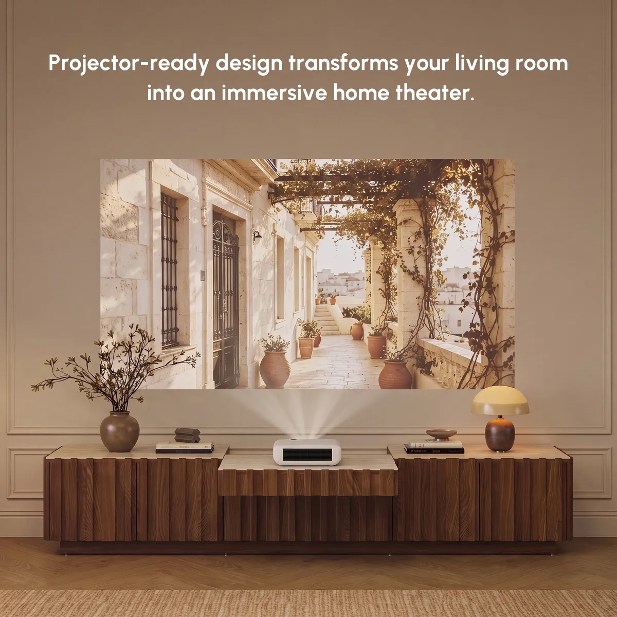 Aura 80" Ash Wood Fluted Walnut Projector TV Stand with Sintered Stone Top — image 7