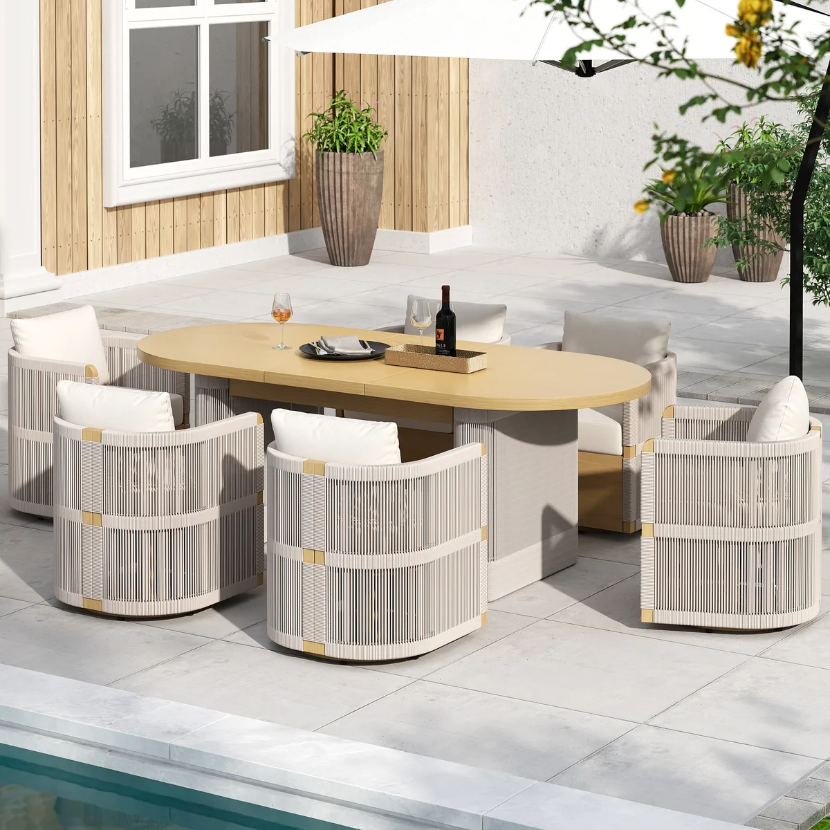Costra 9-Piece Outdoor Rope & Aluminum Extendable Dining Set with 8 Chairs — image 5