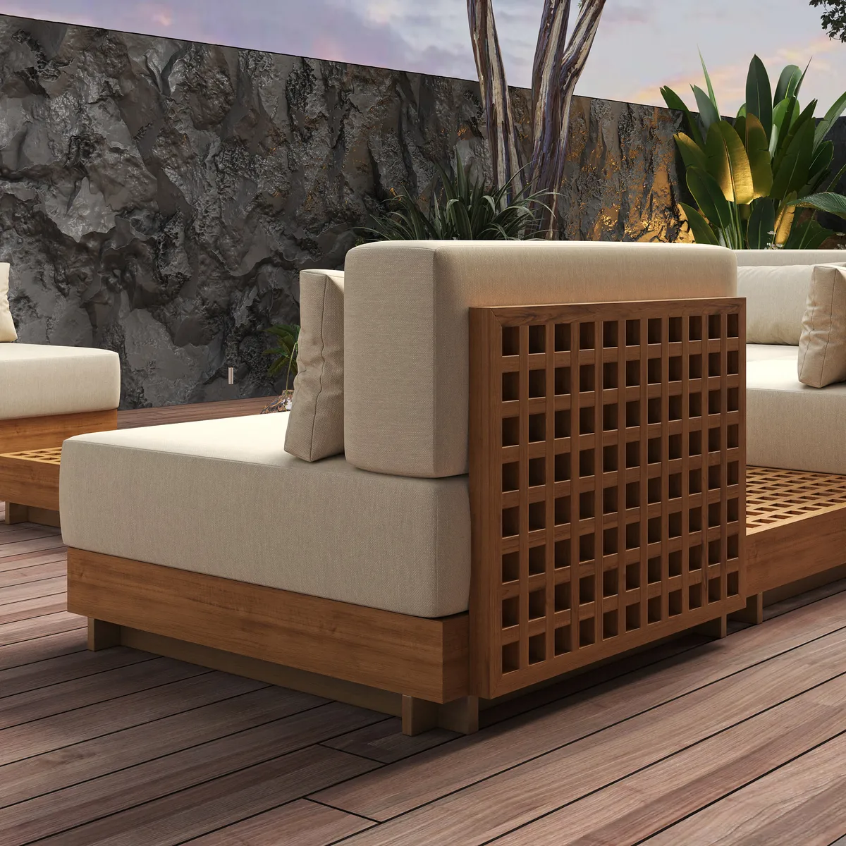 10 PCS Premium Teak Modular L-Shaped Outdoor Sofa Set with Fire Pit & Teak Coffee Table Large Outdoor & Patio Luxury Teak Sofa Set with Fire Pit — image 6