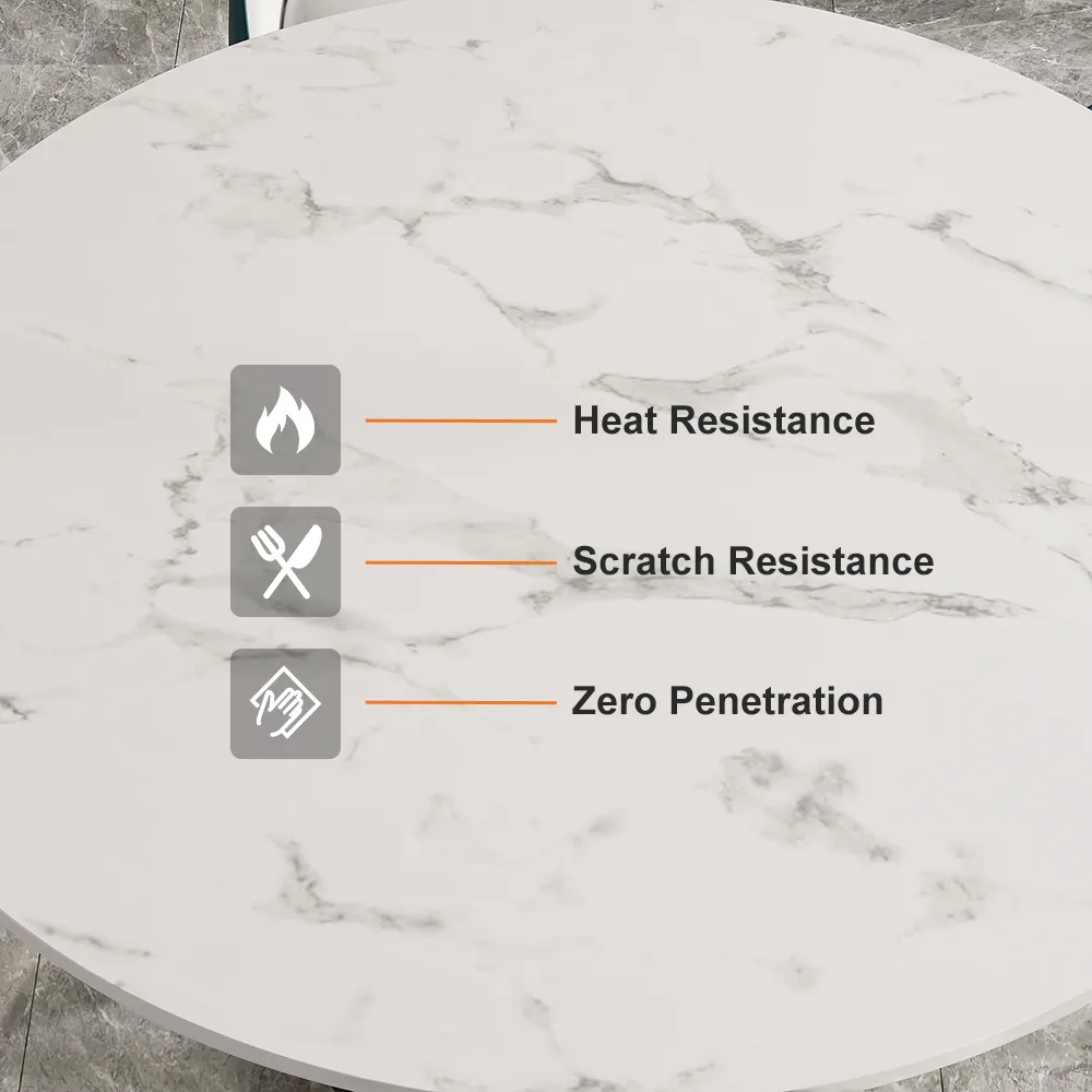 Dining Table Set 53.1" Faux Marble Dining Table White with 4 Velvet Chairs Modern — image 9