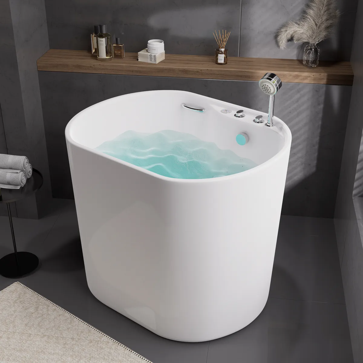 39" Deep Whirlpool Bathtub oval Acrylic Jetted with Thermostat Control Modern