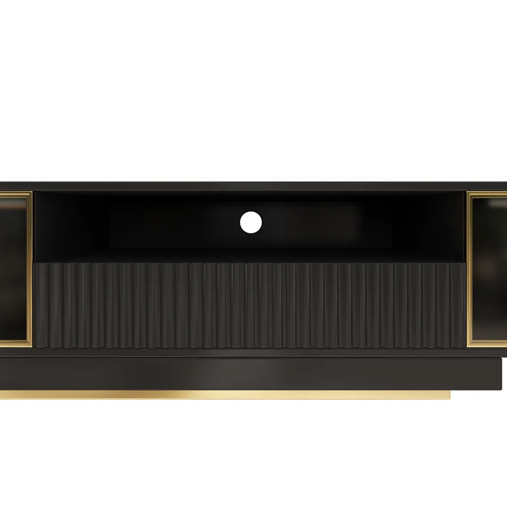 LED Light Extendable TV Stand Light Khaki Floor Media Console with Glass Door & Drawers — image 8
