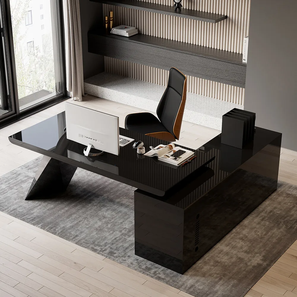 Modern 71" L-Shaped Whitewash Executive Desk with Storage, Left Hand
