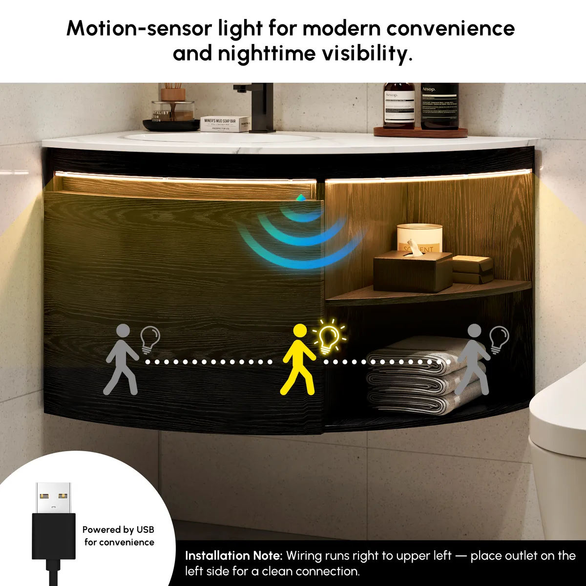 36" Corner Bathroom Vanity with Storage & LED Sensor Light — image 8