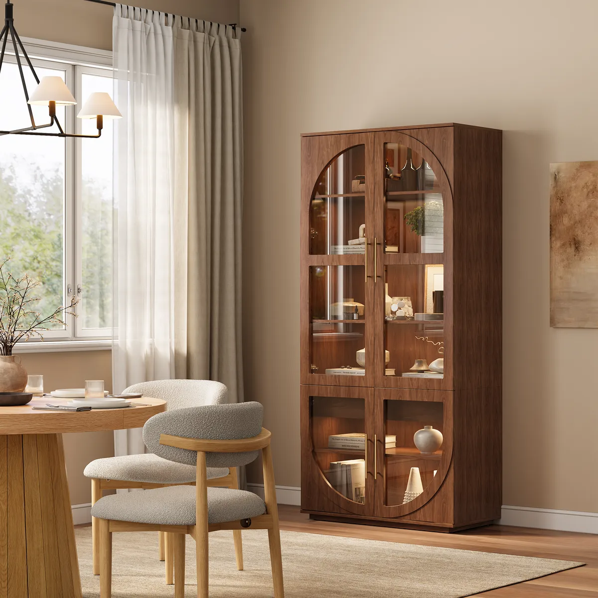 Arune Glass Tall Display Cabinet with Drawers & LED Light — image 12