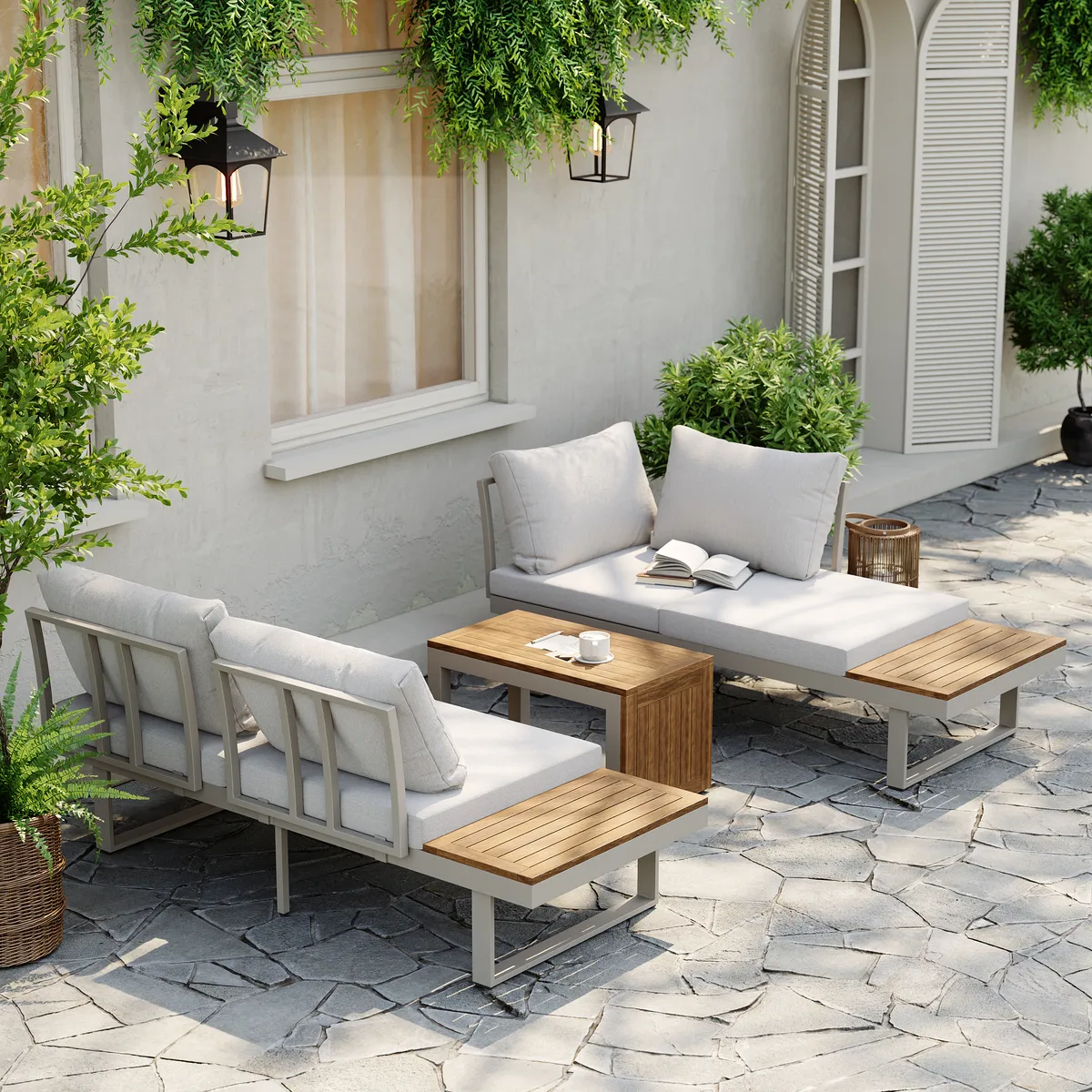 Slatera Outdoor Acacia & Aluminum Modular Sofa Set in Dark Gray with Black Cover — image 15