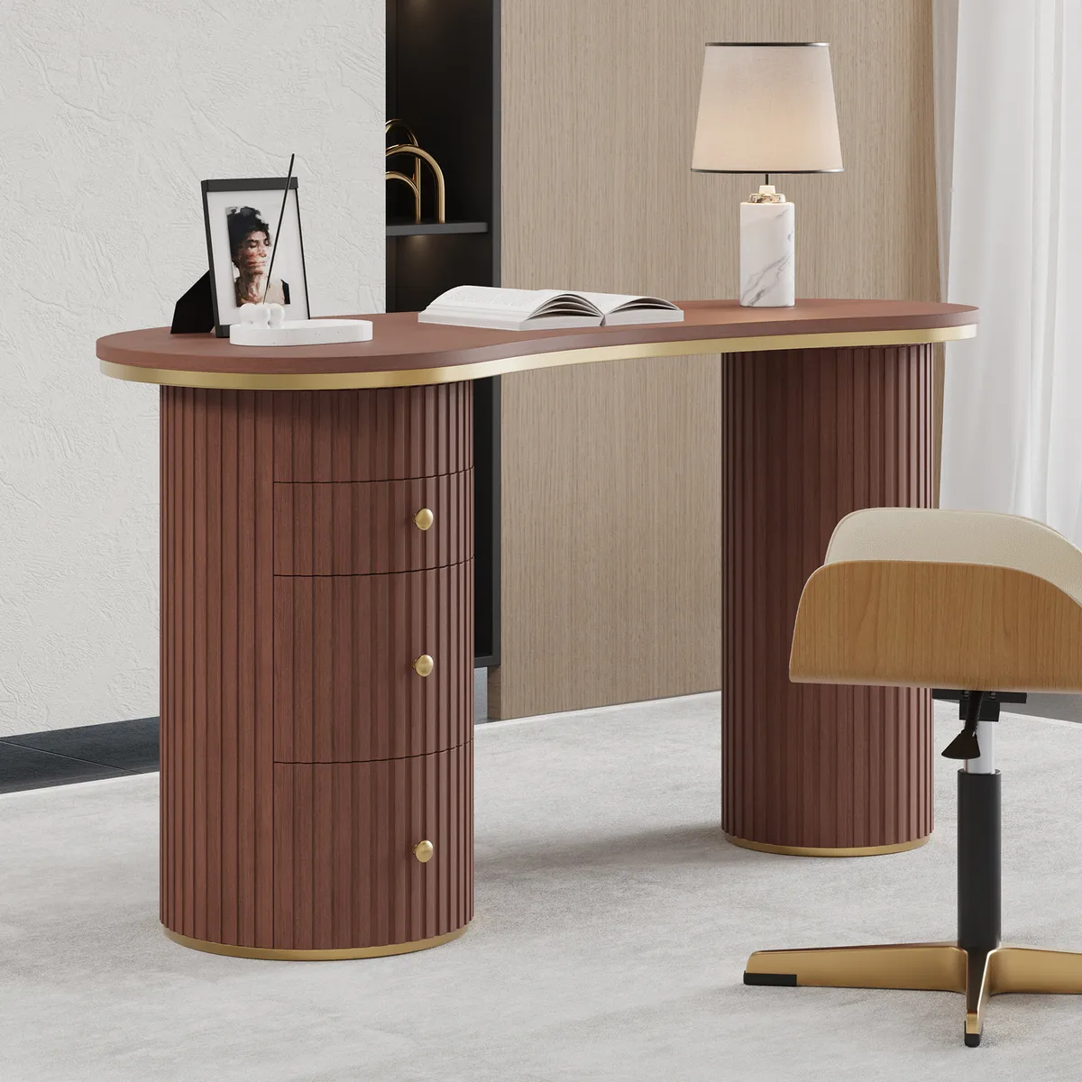 Matte Black Curved Wooden Office Desk & Adjustable Swivel Executive Chair — image 14