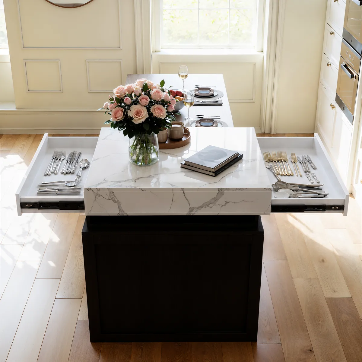73"-93" Extendable White&Black Kitchen Island with Storage Kitchen Cabinet — image 16