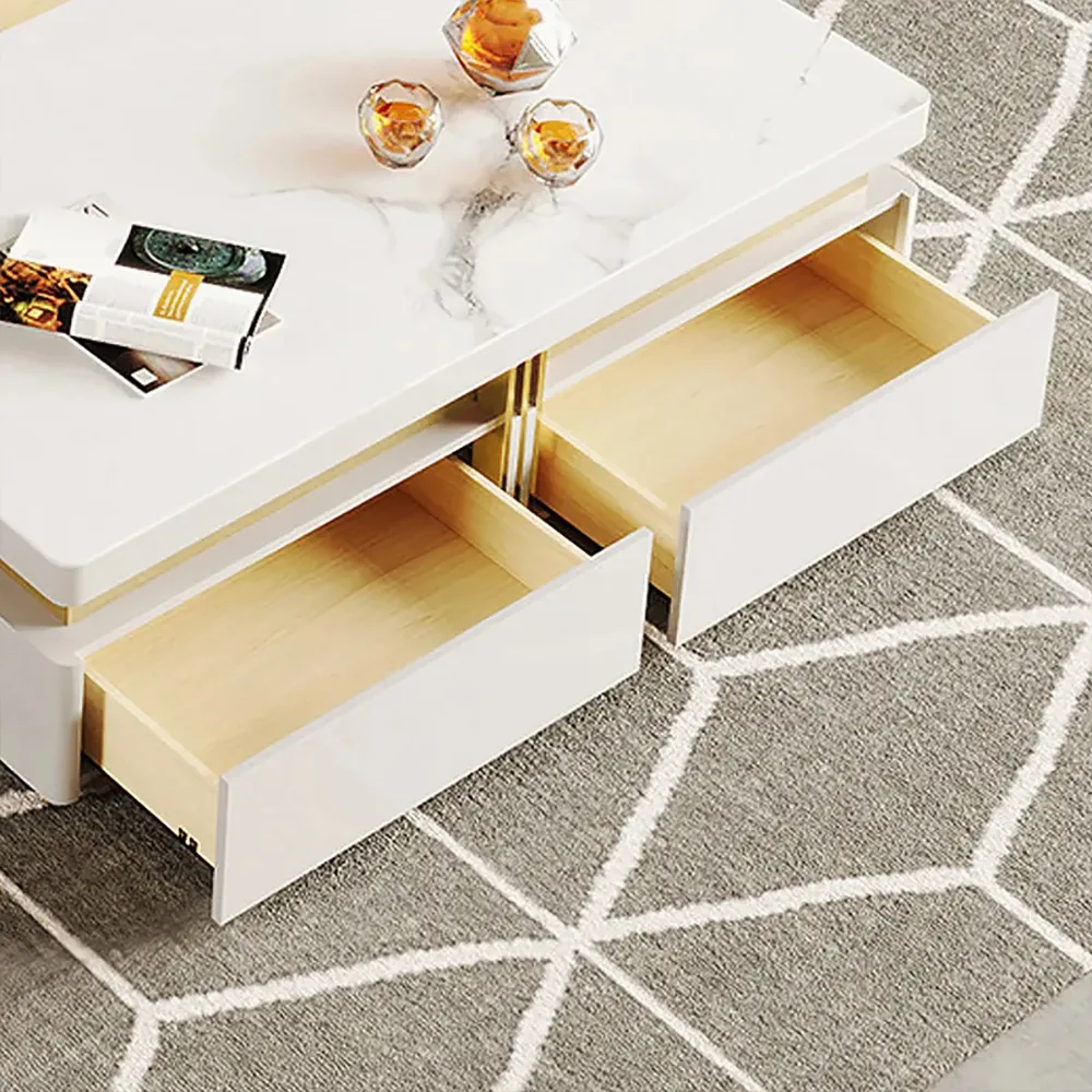 Trimied 43" Modern Black Square Storage Coffee Table Stone Top & 4 Wood Drawers — image 14
