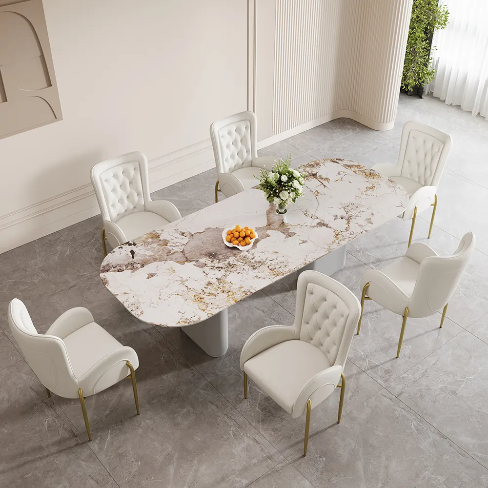 Oakic White PU Leather Upholstered Dining Chair Modern Tufted Wingback Chair with Arm — image 8