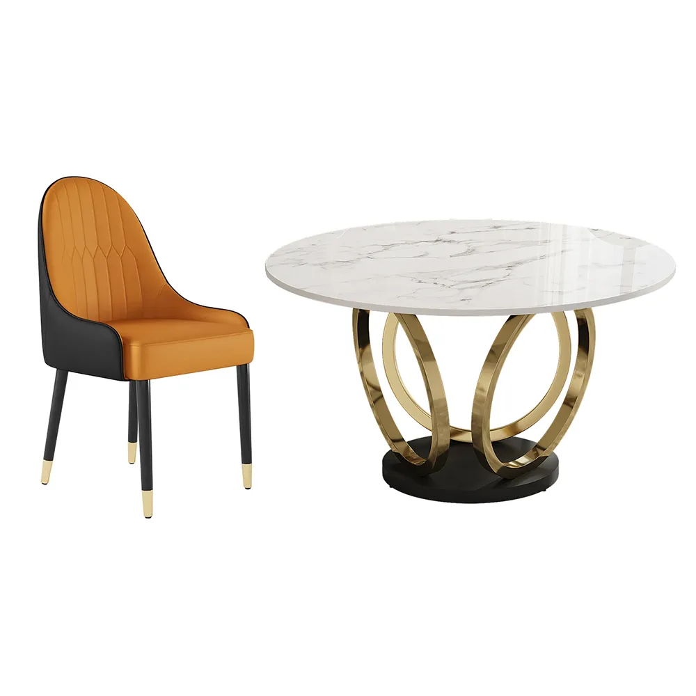 Dining Table Set 53.1" Faux Marble Dining Table White with 4 Velvet Chairs Modern — image 8
