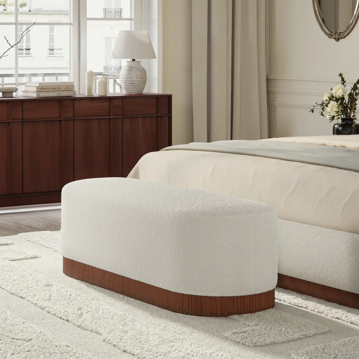 Rivo Upholstered Boucle Curved Bed & Bench Set — image 4