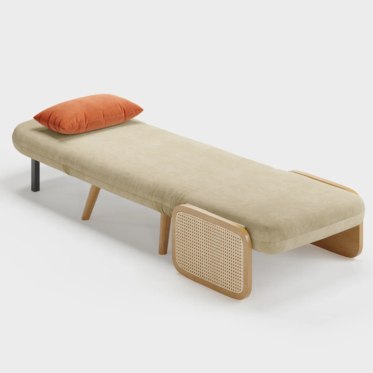Futon Bed Twin Sleeper Sofa Convertible Chair Bed with Rattan Armrest — image 7