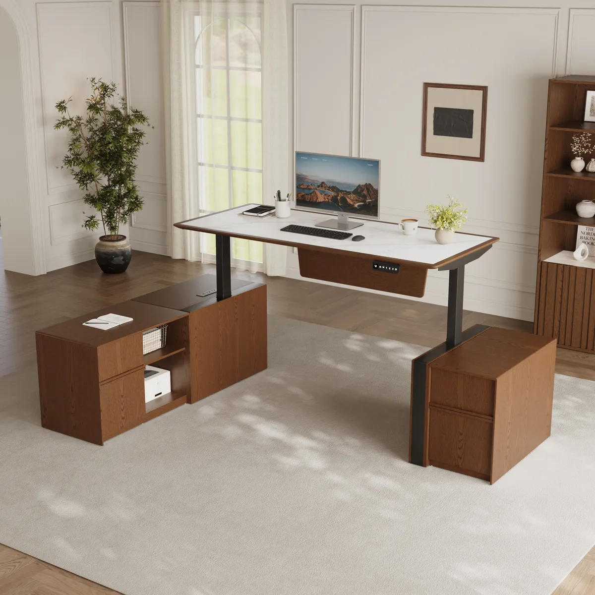 Modern 71" Modular Executive Standing Desk with Storage, Power Access & Memory Control — image 6